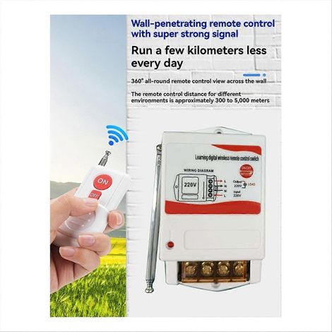 Pompe à eau haute puissance 220 V avec télécommande, adaptée à un usage industriel et domestique, avec une portée de 1000 mètres, et peut être utilisée pour la commande de moteurs et d'éclairage. (1/5)