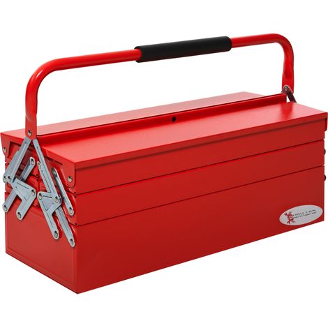 Cassetta degli attrezzi in metallo 56x20x41 cm con 5 scomparti, grande capacità, pieghevole, rossa (1/5)