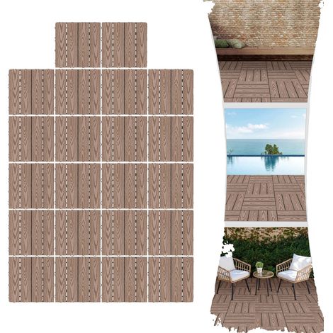 Baldosas para patio, material WPC duradero, diseño antideslizante, color marrón. (1/5)