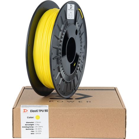 Filamento 3DPower Elasti TPU 90, spessore 1,75 mm, colore giallo, peso 0,5 kg. (1/2)