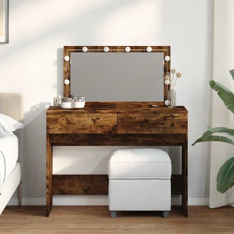 Coiffeuse avec miroir et éclairage LED, 2 tiroirs, chêne fumé, 100 x 40 x 120 cm - PANGIVO (1/5)