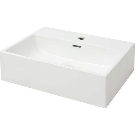 Lavabo vasque à poser Luxueux, avec trou de robinet Bac à laver, en céramique Blanc 51,5x38,5x15 cm OIB5473E (1/5)