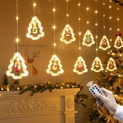 Guirlande pour l'extérieur et l'intérieur LED de 3 m lumineuse, rideau lumineux de Noël USB avec télécommande et crochets, étanche IP44, 8 modes (1/5)