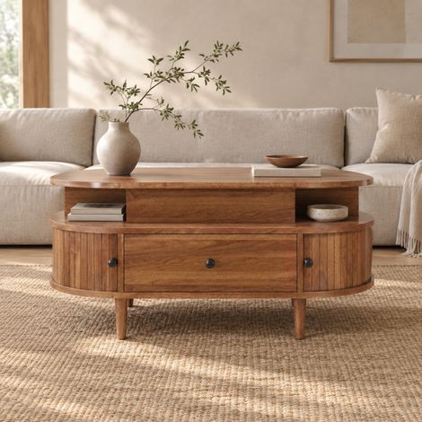 Tavolino elevabile 105x50x60,5 cm in MDF noce con vano contenitore FloraGrace (1/5)