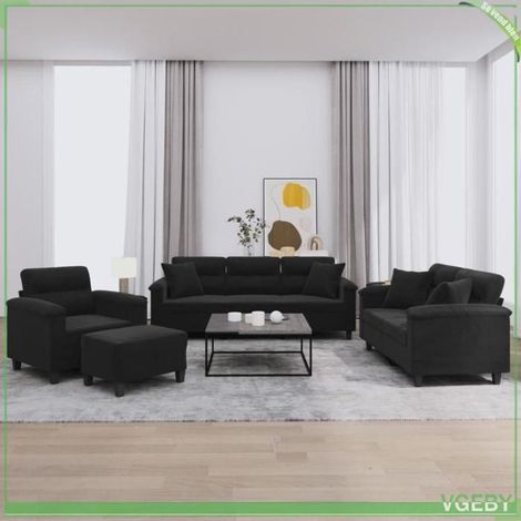 Ensemble de canapés 4 pcs - FAF7291712414169 - Tissu microfibre noir - Structure métal/contreplaqué - Assise moelleuse (1/5)