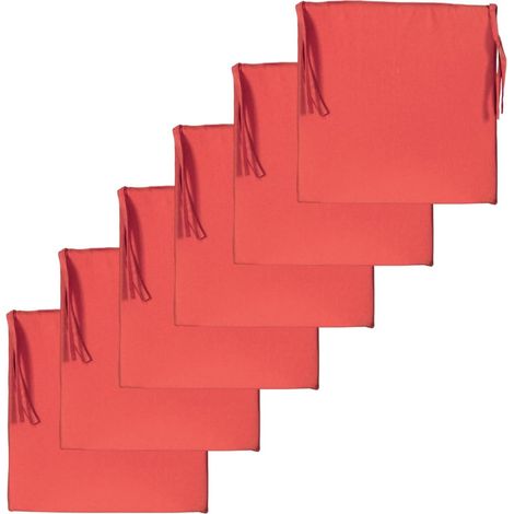 Lot de 6 Galettes de Chaise Unies carrées 40x40cm, Terracotta