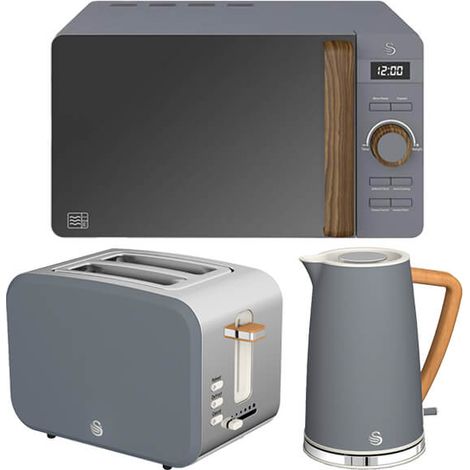 Swan Nordic Slate Grey 1.7L Kettle, 2 Slice Toaster & 20L Digital Microwave Set (1/5)