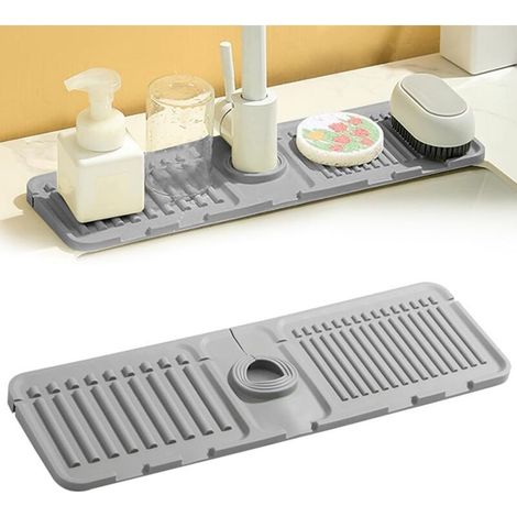 Kitchen Sink Faucet Pad, Faucet Protector Drain Pad, Silicone Faucet Handle Dripper for Kitchen Bathroom Sink (Grey) (1/5)
