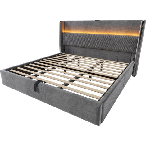 Letto contenitore idraulico 180x200 cm grigio con testiera alta LED USB Type-C (1/5)