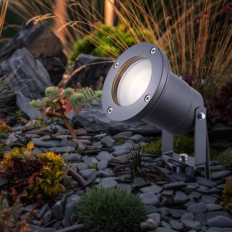 Faretto da giardino con picchetto illuminazione segnapasso grigio lampada da esterno elettricità da esterno con spina, alluminio vetro IP65, 1x attacco GU10, DxH 9,8x32,5 cm (1/5)