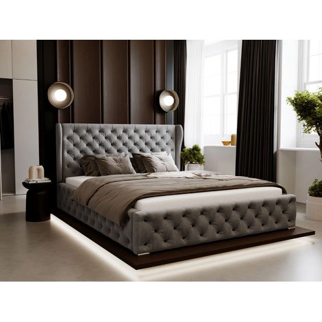 Lit rembourré avec rangement 120x200 velours gris Kingston (1/5)