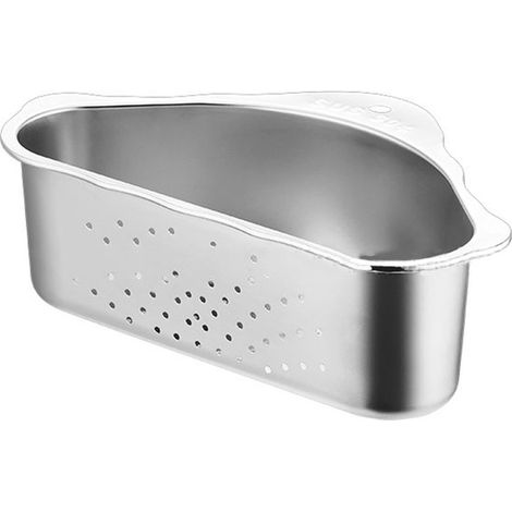 Escurridor triangular de acero inoxidable para fregadero con ventosa: cesta de drenaje multifuncional para restos de comida y frutas.