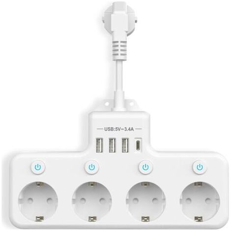 Prises Multiples avec USB, Multiprise 4 Compartiments avec Interrupteur Unique Multiprise avec 3 USB & 1 Type-C (5V 3.4A) pour Cuisine Salon Chambre Bureau (1/5)