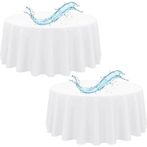 2er Set Tischdecke Rund 305cm Weiß Wasserabweisend Polyester für Party Hochzeit