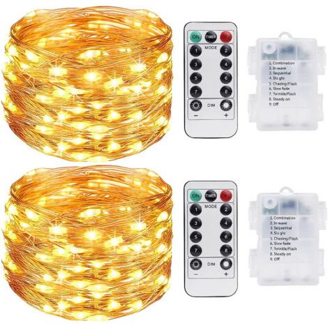Guirlande lumineuse d'intérieur 10 m, 100 LED, avec télécommande, étanche IP65, 3 guirlandes lumineuses en fil de cuivre pour fêtes de Noël et mariages en extérieur, blanc chaud [Classe énergétique F] (1/5)