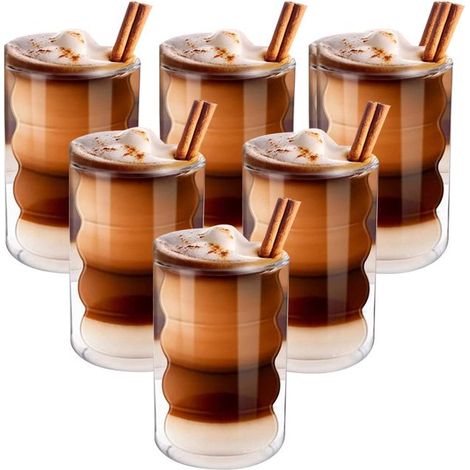 Verres à Latte Macchiato Double Paroi 350 ml Lot de 6 en Verre Borosilicaté Thermique Tasses à Expresso Café Déco Bar Café Maison Élégante (1/5)