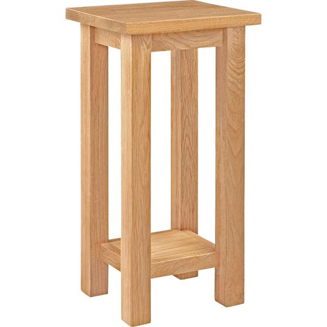 Hallowood Furniture Waverly Tall Side Table Oak Wood with Shelf, 2-Tier Solid Wood Narrow Small Table, Wooden Plant Stand, Light Oak Furniture for Living Room, Bedroom or Hallway