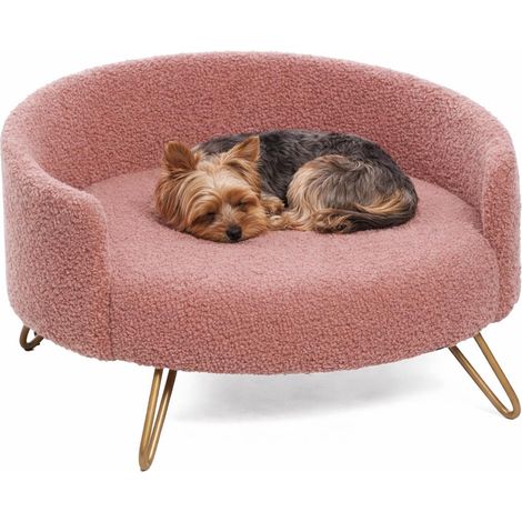 Panier Chien - Panier Chat - canape Chien - Sofa - Ronde - Rose - 51x50x30,5 cm - Textile Bois métal - pour Petits Chiens et Chats - Pieds en métal (1/3)