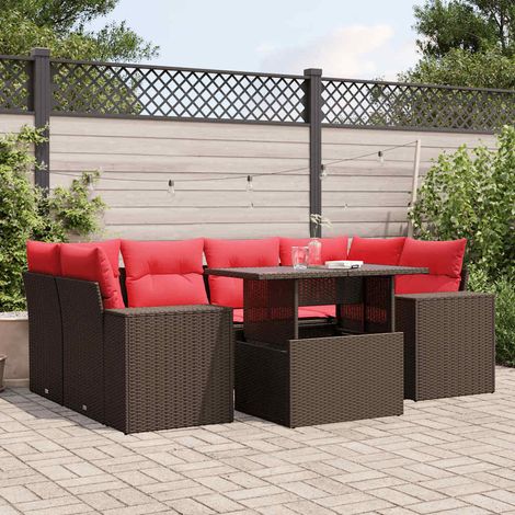 7-teiliges Gartensofa-Set mit Kissen, braun, Polyrattan (1/5)