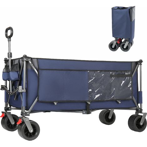 Dewalt –XXXL Bollerwagen Faltbar 300L 250KG Belastbar, 130cm verlängerter Faltbollerwagen mit Extra Breite 17x10 cm All-Terrain-Räder Handwagen, Patentiert 4-Wege-Sofortaufbau Transportwagen, Bleu (1/5)
