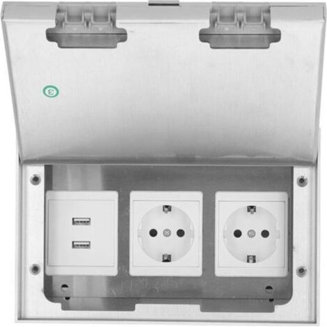 Recessed Floor Socket Box, Waterproof Stainless Steel Socket Cover Box, Floor Socket Box Kit with 2 USB Ports (1/5)