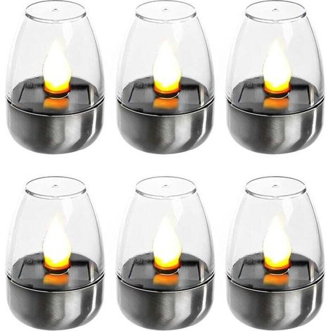 Pack de 6 Bougies LED Électriques Veilleuses Solaires Rechargeables Lumières Solaires Clignotantes pour Extérieur Résistant aux Intempéries Jardin Terrasse Balcon Décoration