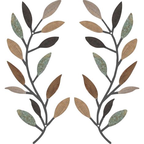 Lot de 2 décorations murales en métal représentant des feuilles d'arbre, des branches d'olivier et des feuilles de vigne, pour salon, couloir ou extérieur (couleur classique).