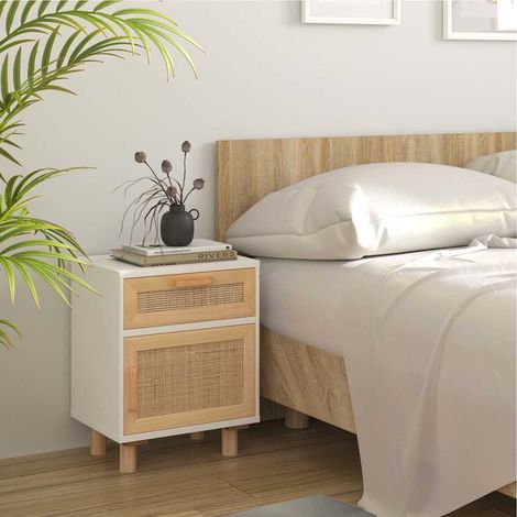 vidaXL Comodino Bianco in Legno Massello di Pino e Rattan (1/5)