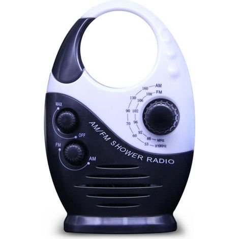 Noir Radio de douche étanche, mini radio de douche portable AM FM avec volume réglable, radio avec poignée supérieure, convient pour douche/chevet/garage (1/5)
