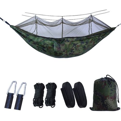 Hängematte mit Moskitonetz, Gartenhängematte mit Plane, Campinghängematte, Doppelhängematte, Tragkraft 200 kg (260 x 140 cm) – Tarnmuster (1/5)