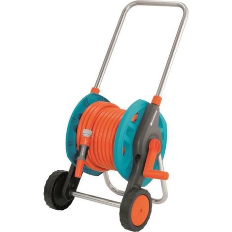 Gardena – Dévidoir mural sur roues 20 m – Tuyau diamètre 13 mm – Fourche de poussée réglable – Design compact pour stockage facile (1/5)
