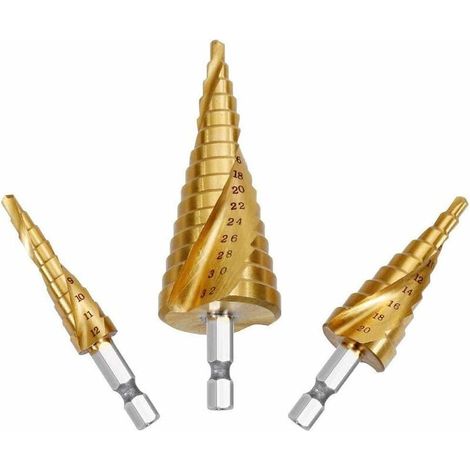 VURAHOME - Jeu de forets étagés, 3pcs forets étagés en acier à grande vitesse cône fraise forets coupe-bois tôle d'acier inoxydable, 4-12mm/4-20mm/4-32mm, (1/5)