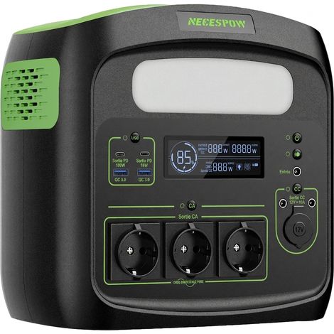 NECESPOW Station électrique portable 700W 483,84Wh LiFePO4, batterie nomade 10 sorties, USB-C PD100W, LED SOS, camping maison