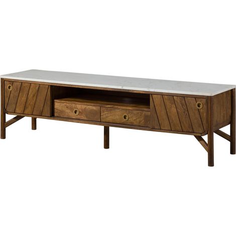 Mobile TV in legno di Mango 180x45x50 marrone oliato / vero marmo LOS ANGELES 03