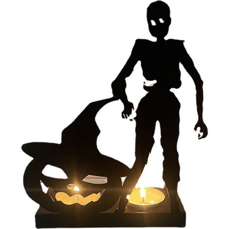 bougeoir en métal fer forgé en forme de crâne et de citrouille pour Halloween (1/2)