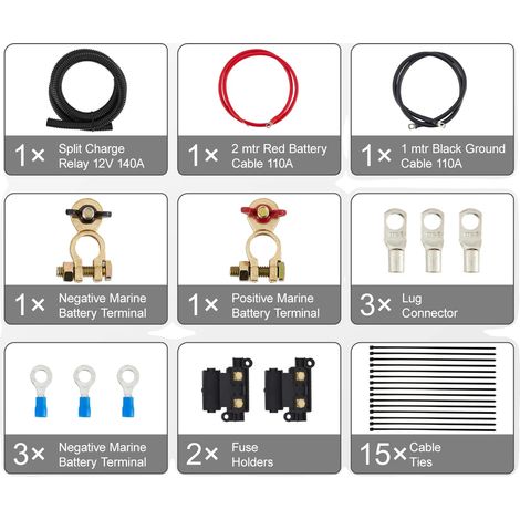 Kit relè di carica separato, isolatore a doppia batteria, corrente continua 140 A, impermeabile IP65 (1/2)