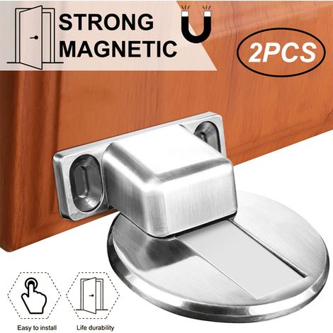 2PCS Butoir de Porte Magnétique en Métal Autocollant, Arrêt de Porte à Plaque pour Maison