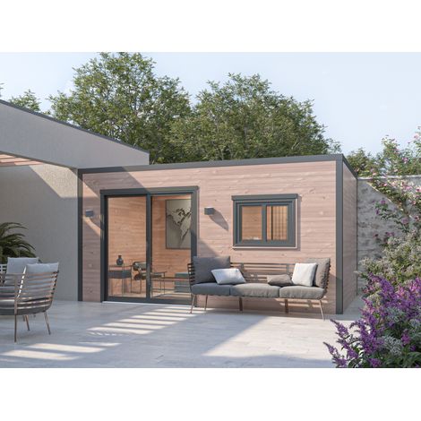 Abri de jardin bois Douglas 5x3m – Épaisseur 55mm – Toit bacacier – Baie coulissante double vitrage – Fabrication locale – Monnet Seve (1/5)
