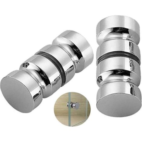 Lot de 2 de Poignées de Porte de Douche Bain Poignée de Porte de Douche 30 mm Poignées De Porte De Remplacement en Chrome Poli Poignée de Porte Ronde en Verre en Acier Inoxydable Durable-Fei Yu (1/5)