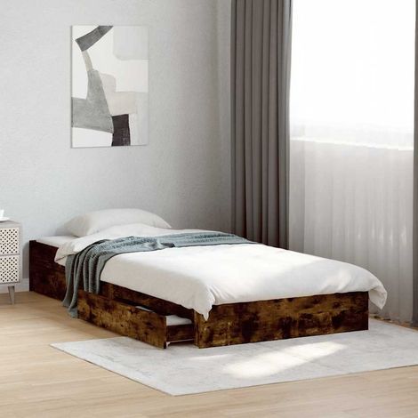 Cadre de lit avec tiroirs sans matelas chêne fumé 100x200 cm (1/5)