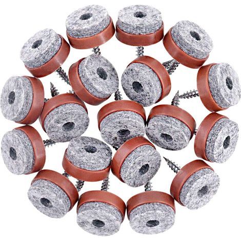 Set of 52 non-slip felt furniture pads with screw-in felt pads for wooden chair, table, and sofa legs, brown, 20 mm