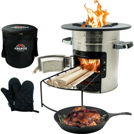 AREBOS Horno Rocket incl. Sartén grill Barbacoa Estufa Rocket Estufa de camping (1/5)