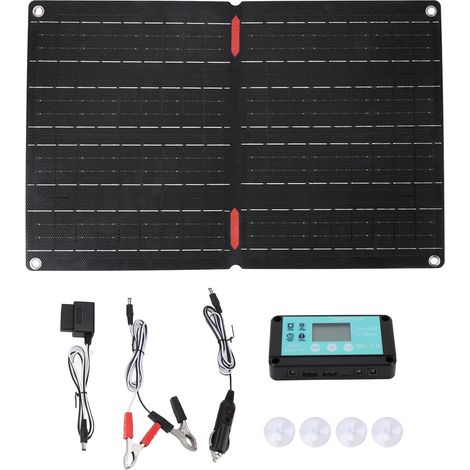 Panneau Solaire Pliable 60W 60A Contrôleur OBD Prise Fil 12V IP68 Kit de Chargeur Solaire de Voiture étanche (1/5)