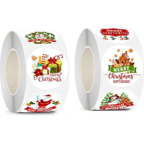 Lot de 2 autocollants Noël, motifs variés, papier imperméable, 3,8 cm, décoration cadeaux (1/5)