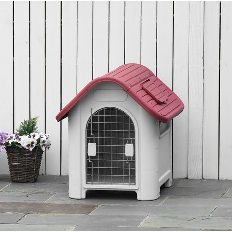 Caseta impermeable para perro de exterior con trampilla en el techo, roja HAVRYA (1/5)