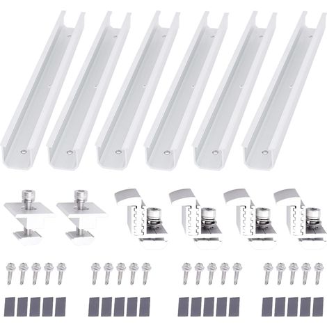Kit de support de panneau solaire en alliage d'aluminium photovoltaïque (6 rails de 300 mm + 4 pinces d'extrémité + 2 pinces centrales) pour 2 modules solaires PV (1/5)