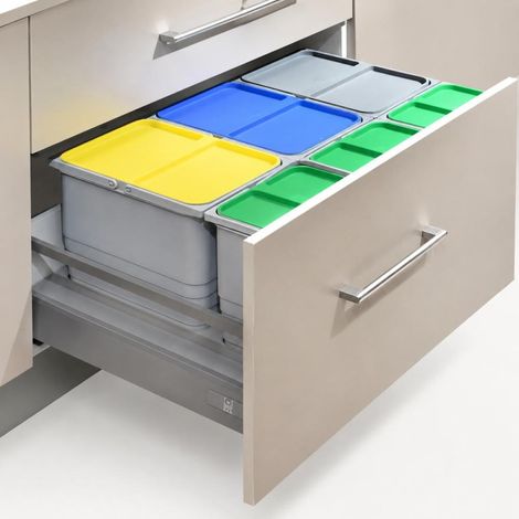 Set Cubos de Basura y Reciclaje para Cajón de Cocina 60 L – 6 Cubos con Base – Módulo 90 cm (1/2)