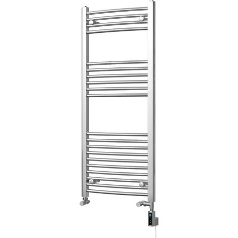 Zennor - Chrome Dual Fuel Towel Rail H1200mm x W500mm Thermostatic WIFI - Curved (1/3)