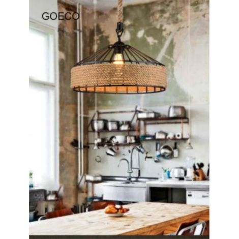 Goeco Vintage chanvre corde plafonnier industriel LED lustres rétro plafond lumières créatives pour Restaurant Bar café maison (1/4)