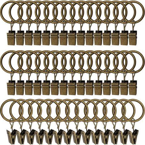 45 anelli per tende con clip - Bronzo antico, clip per tende robuste, ganci di fissaggio per asta a tensione, ganci decorativi per tende e telai di finestre con foro in metallo ID-Crezuo